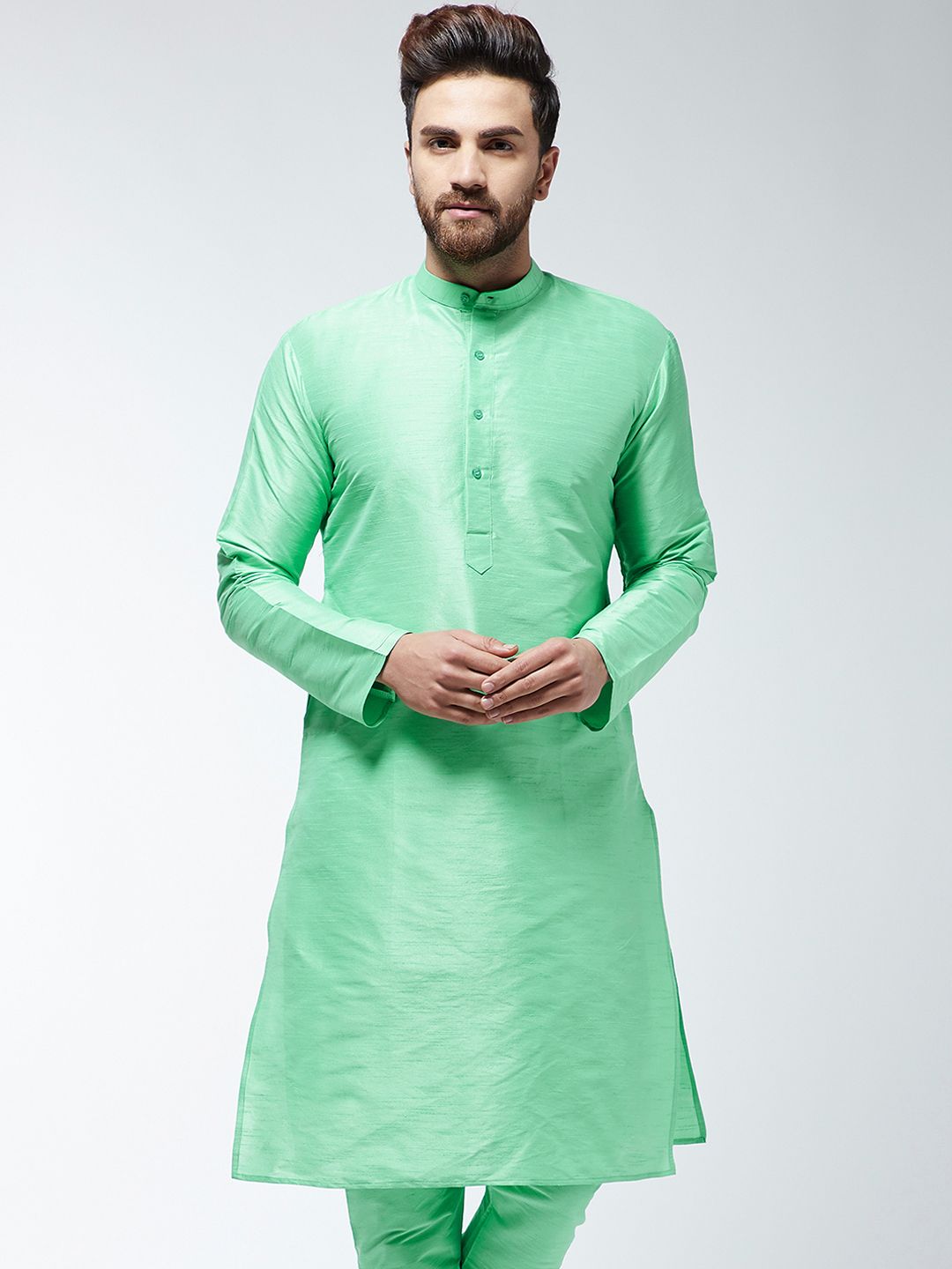 SOJANYA Men Green Solid Straight Kurta