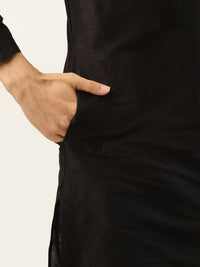 SOJANYA Men Black Kurta with Churidar & Nehru Jacket