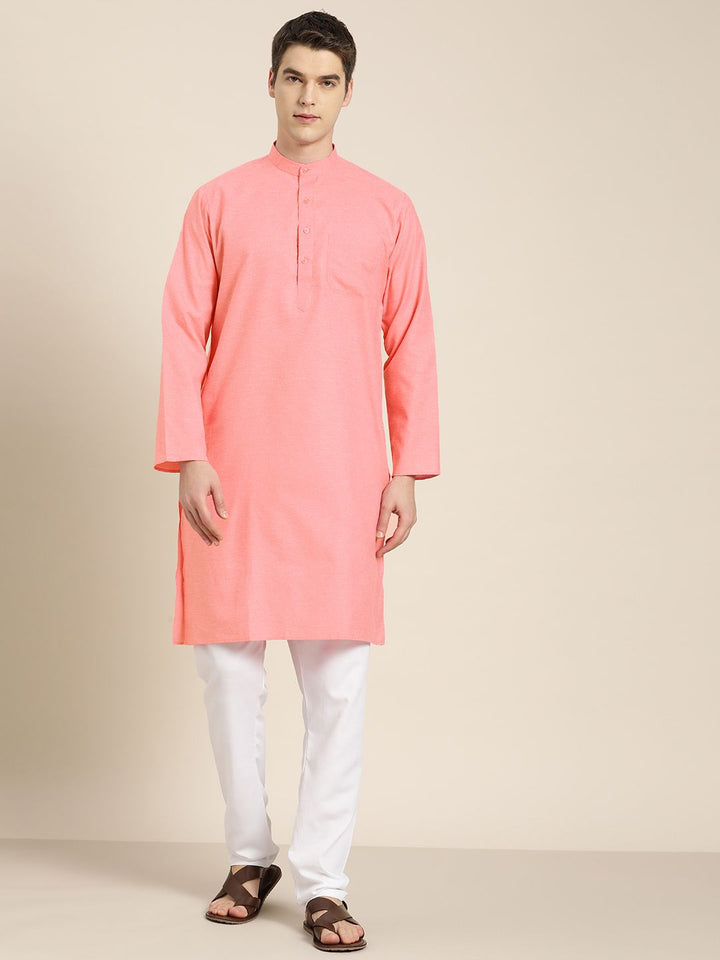 SOJANYA Lelaki Band Collar Cotton Linen Kurta