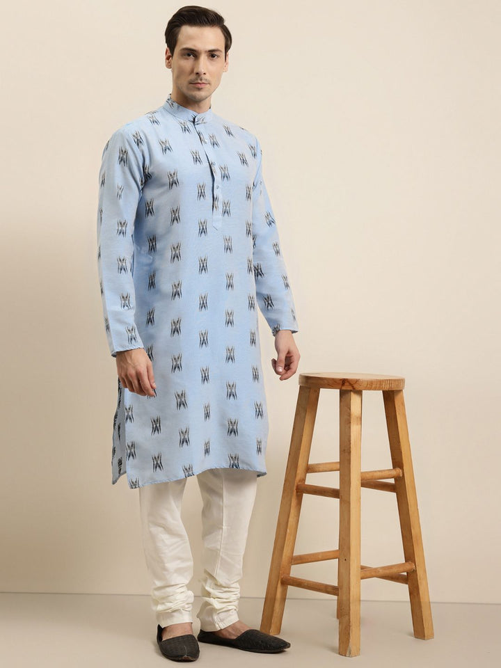 Sojanya Lelaki Kuning & Hitam Rekaan Tenun Ikat Kurta Kapas Tulen