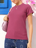 DressBerry Soft Girl Textured Turn-Up Sleeve Top