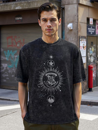 Bewakoof Black Harry Potter Printed Round Neck Short Sleeves Cotton Oversized T-shirt