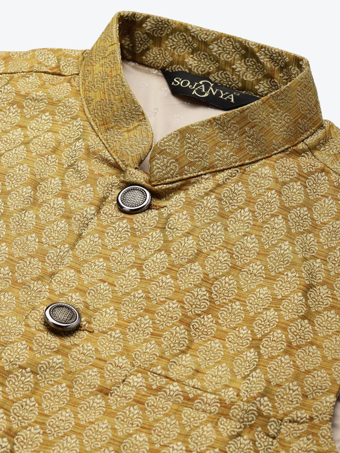 SOJANYA Men Black Kurta with Churidar & Nehru Jacket