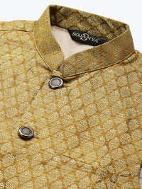 SOJANYA Men Black Kurta with Churidar & Nehru Jacket