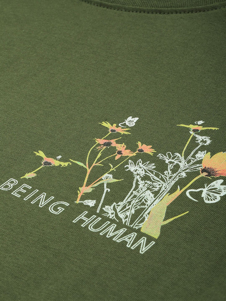 Being Human Graphic Printed Drop-Shoulder Sleeves Pure Cotton Easy Fit T-shirt