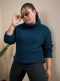 CURVY STREET Plus Size Ribbed Turtle Neck Acrylic Pullover