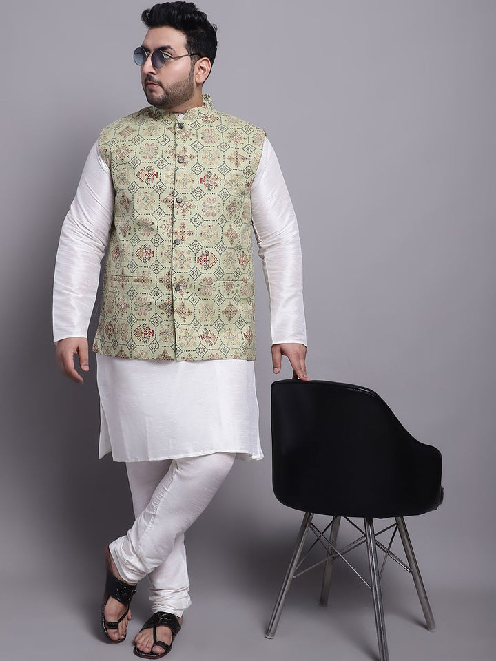 SOJANYA PLUS Dupion Silk Kurta With Pyjamas & With Printed Nehru Jacket