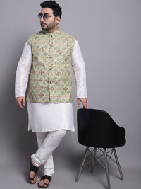 SOJANYA PLUS Dupion Silk Kurta With Pyjamas & With Printed Nehru Jacket