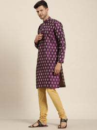 SOJANYA Kurta Tenunan Jacquard Lelaki Ungu & Emas