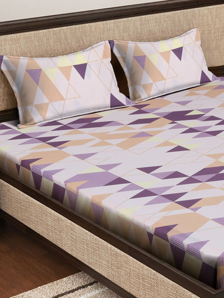 KLOTTHE Geometric Printed Fitted 400 TC Double King Bedsheets with 2 pillow covers