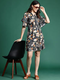 DressBerry Floral Print Flared Sleeve Mini Dress