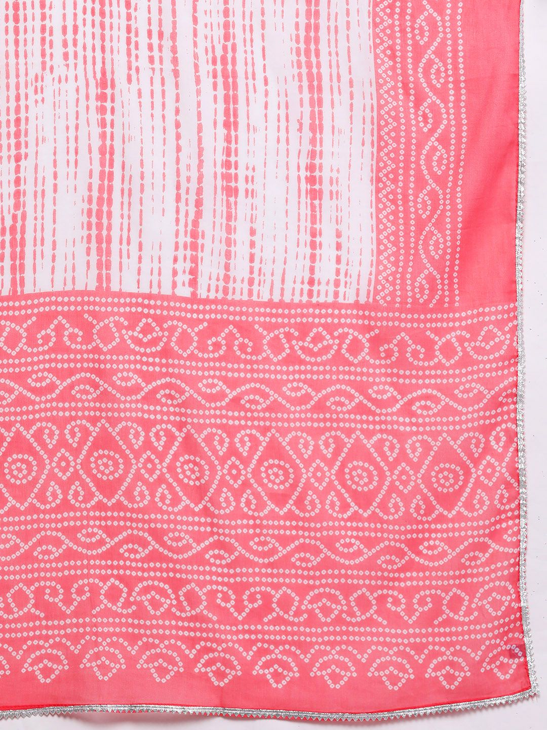 Libas Women Peach-Coloured Bandhani Printed Gotta Patti Pure Cotton Kurta with Trousers & With Dupatta
