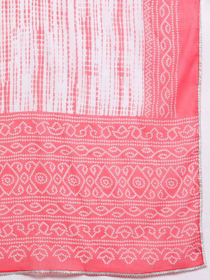 Libas Women Peach-Coloured Bandhani Printed Gotta Patti Pure Cotton Kurta with Trousers & With Dupatta