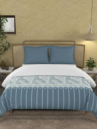 MYTRIDENT Blue & White Ethnic Motifs Cotton 144 TC King Bedsheet With 2 Pillow Covers