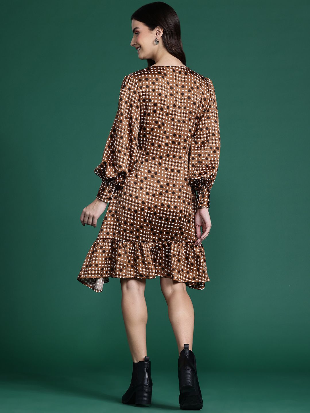 DressBerry Printed Bishop Sleeve A-Line Dress