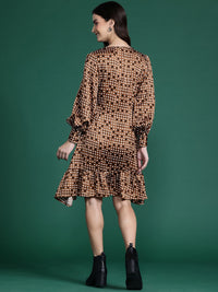 DressBerry Printed Bishop Sleeve A-Line Dress