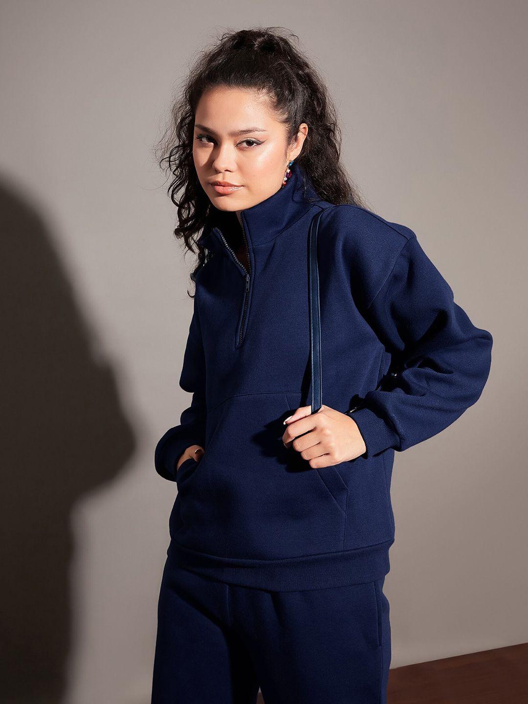 SASSAFRAS Navy Blue Mock Collar Sweatshirt