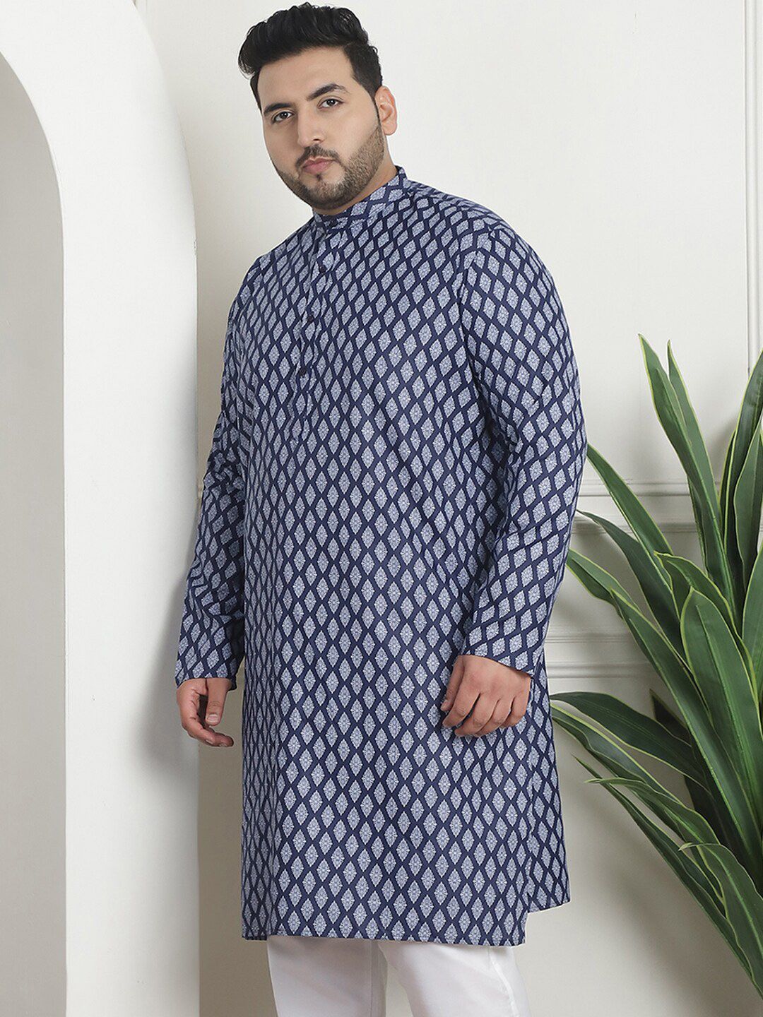 SOJANYA PLUS Ethnic Motifs Printed Band Collar Straight Kurta