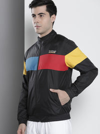 The Indian Garage Co Men Black & Yellow Colourblocked Windcheater Outdoor Sporty Jacket