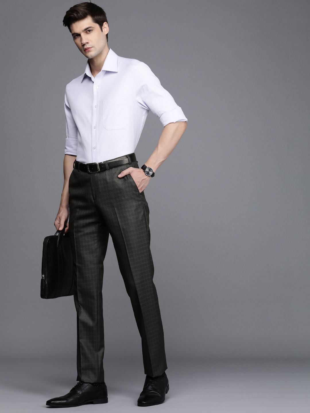 Raymond Men Mid Rise Checked Slim Fit Formal Trousers