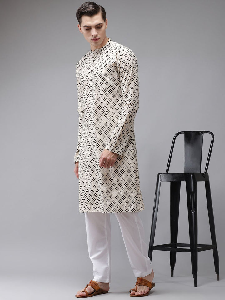 See Designs Men Beige Printed Regular Pure Cotton Kurta with Pyjamas