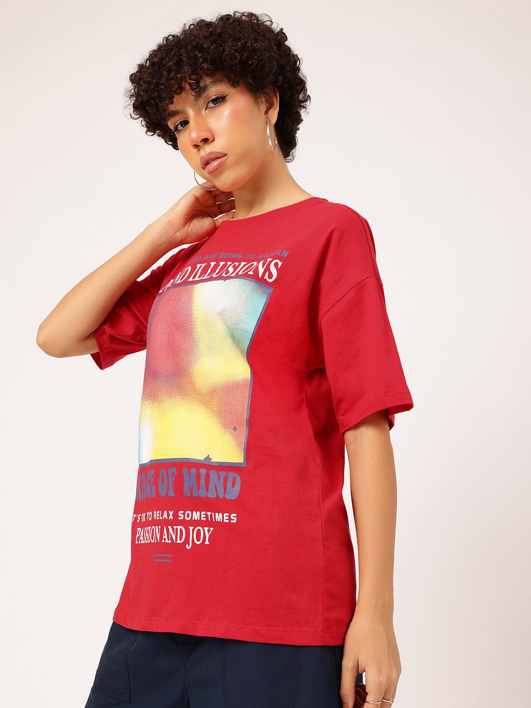 DressBerry Women Printed Drop-Shoulder Sleeves Pure Cotton T-shirt