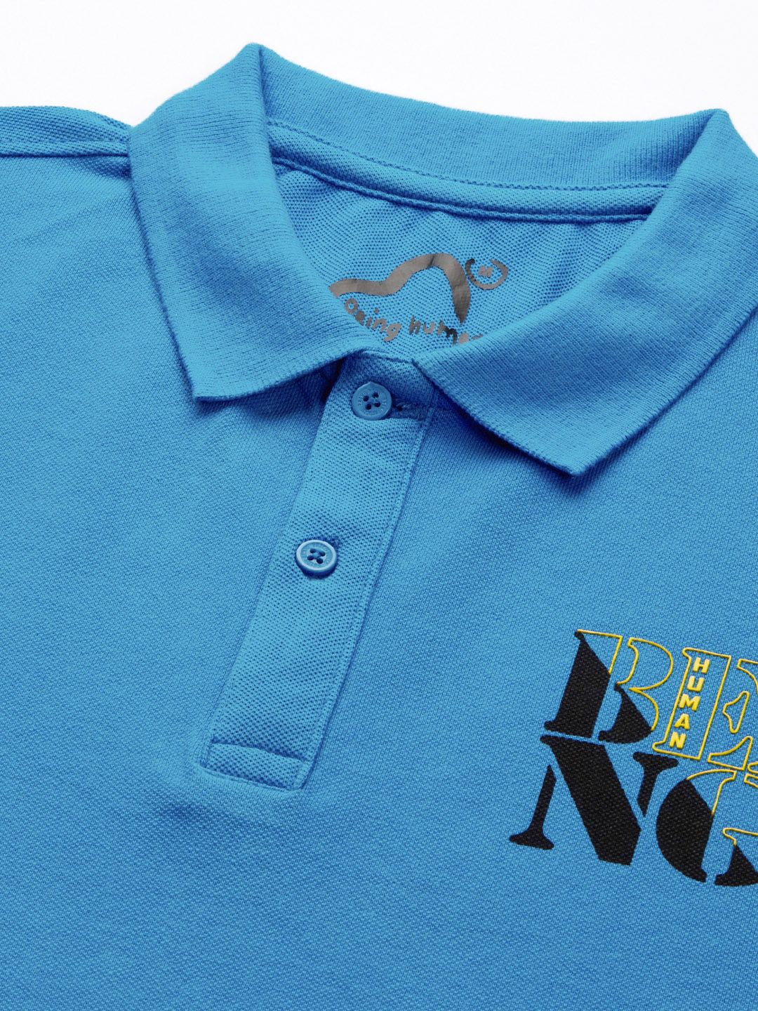 Being Human Men Blue & Black Brand Logo Printed Pure Cotton Polo Collar T-shirt
