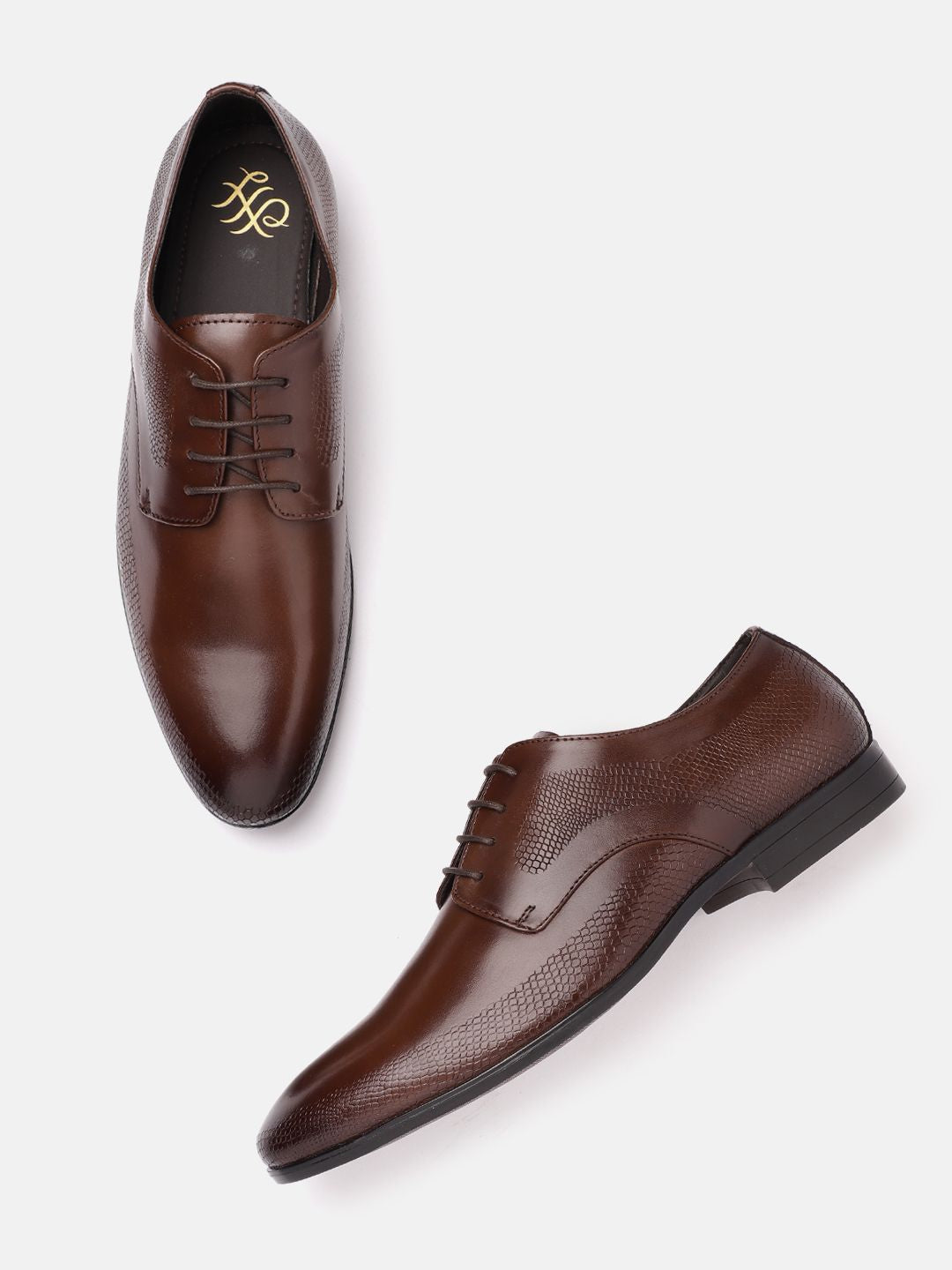 House of Pataudi Men Textured Detail Formal Derbys