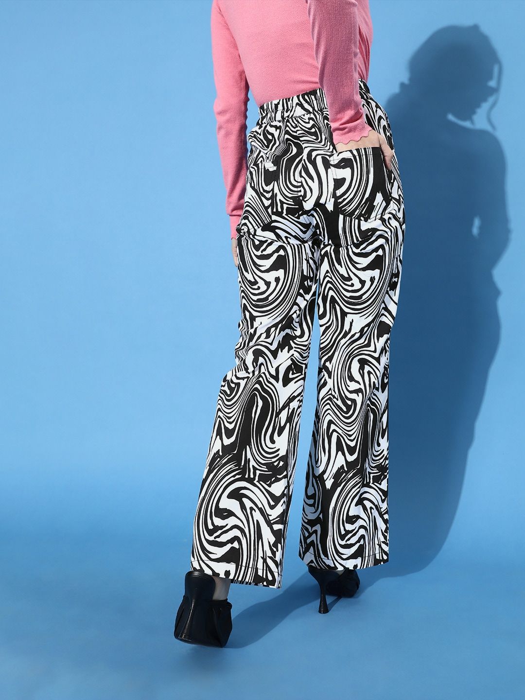 STREET 9 Women Classic White Printed Mid-Rise Trousers