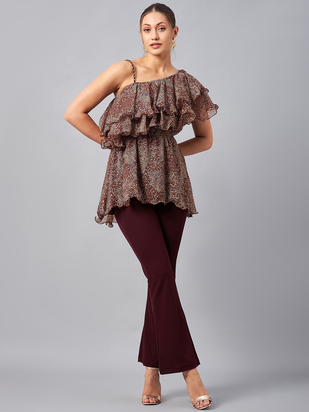 Antheaa Printed One Shoulder Tunic With Trousers