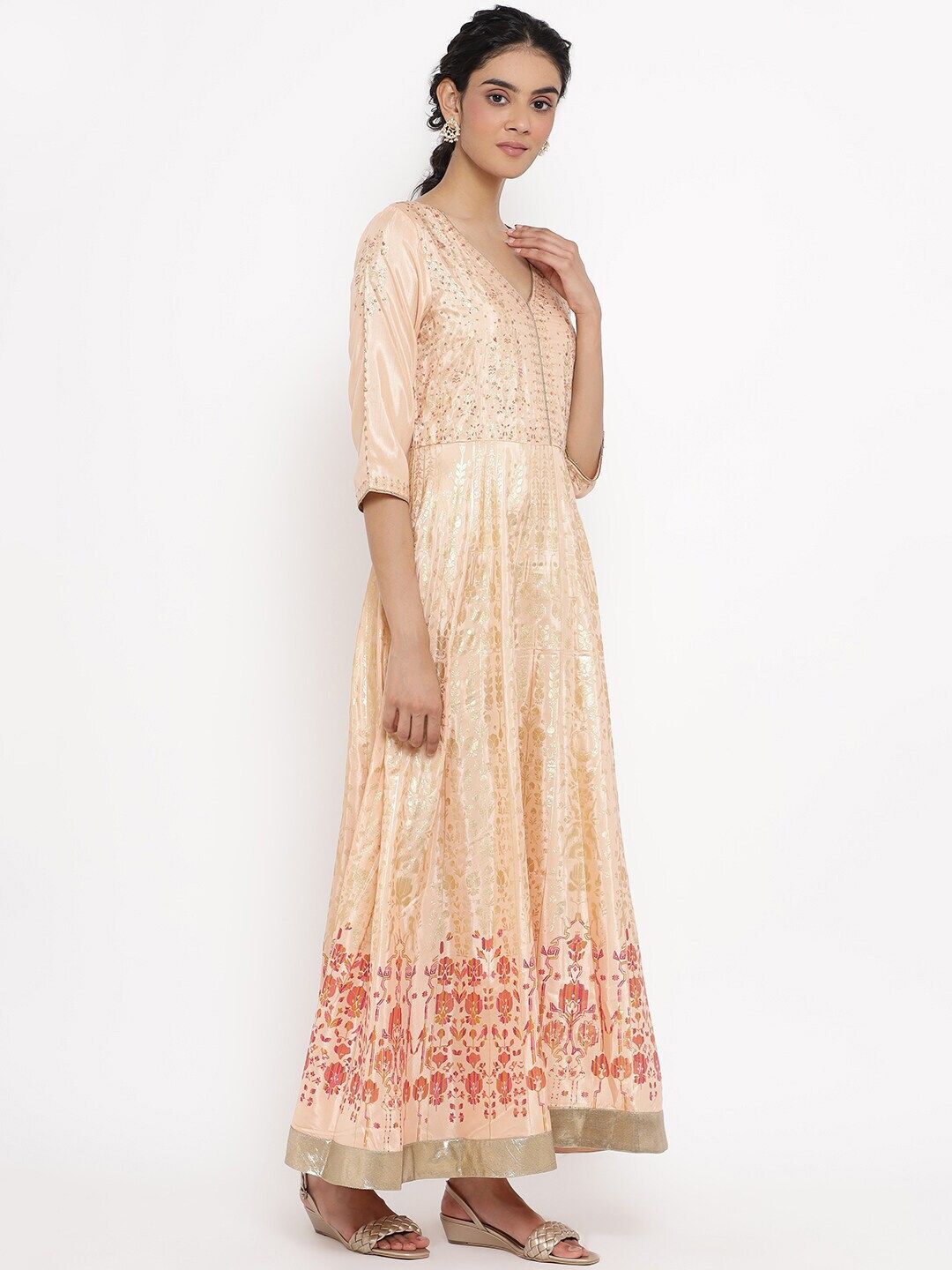 W Pink Ethnic Motifs Ethnic Maxi Dress