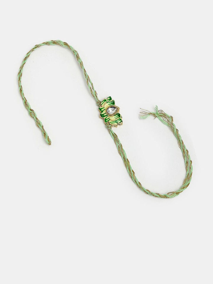 NVR Set of 2 Kundan-Studded & Beaded Wraparound Rakhis With Roli Chawal
