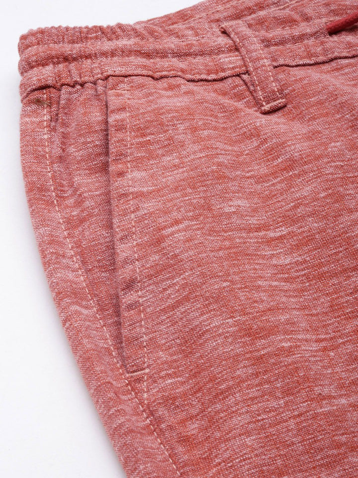 The Indian Garage Co Men Rust Red Melange Effect Slim Fit Trousers