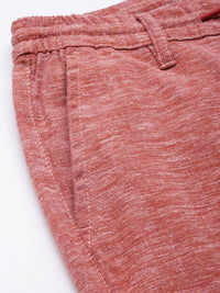 The Indian Garage Co Men Rust Red Melange Effect Slim Fit Trousers