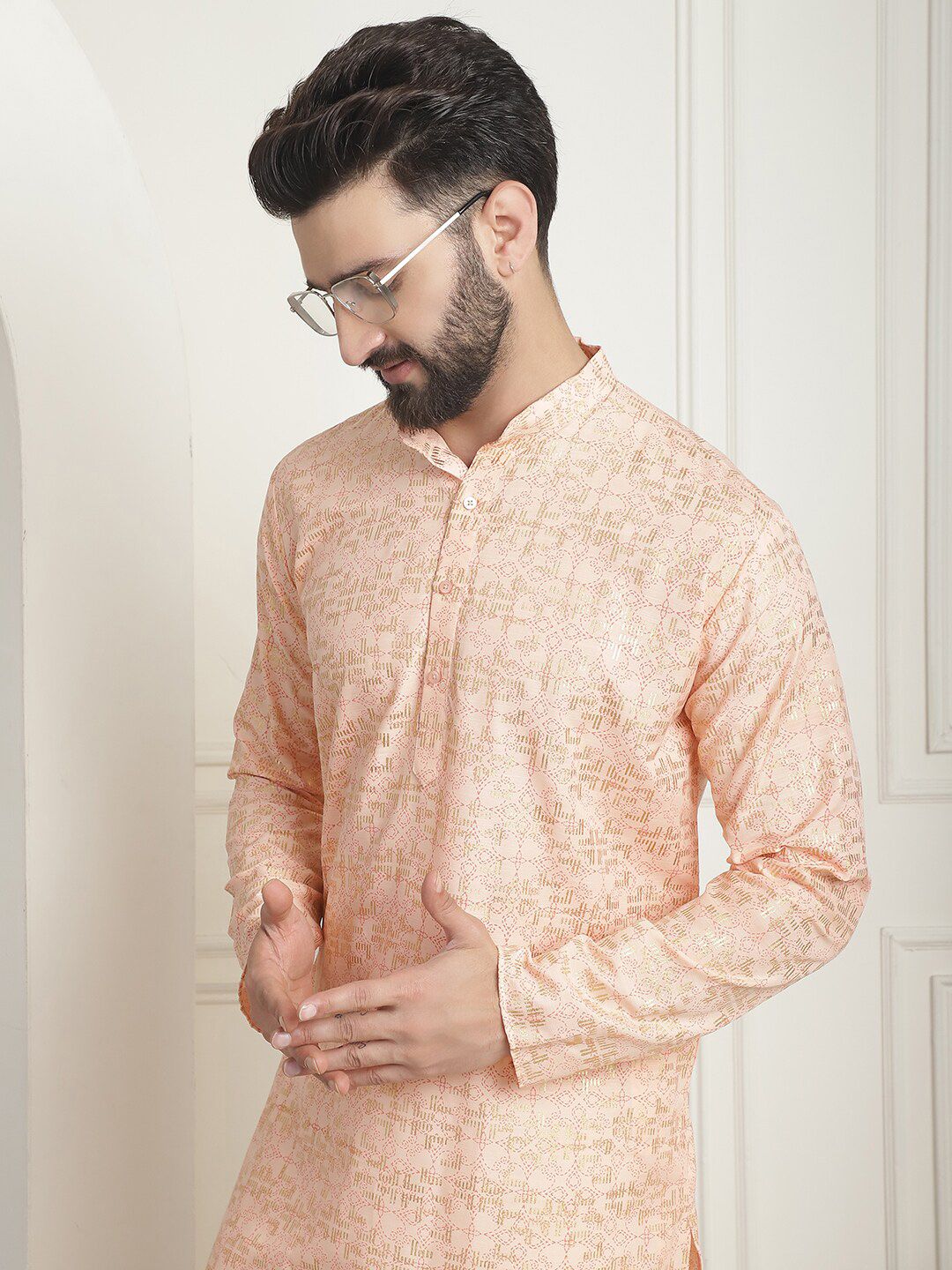 SOJANYA Motif Etnik Printed Mandarin Collar Lengan Panjang Kurta Lurus