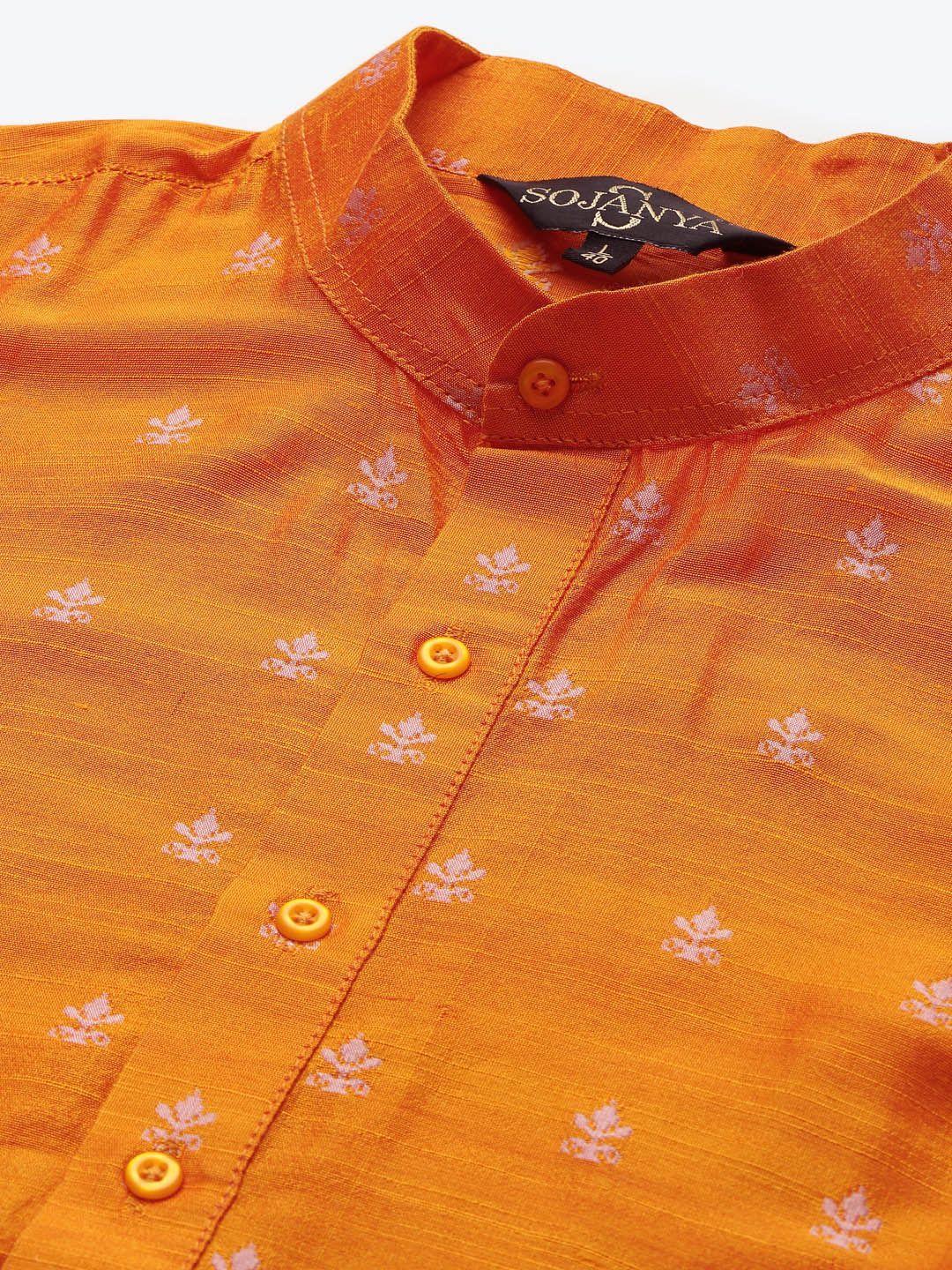 SOJANYA Lelaki Oren & Perak Motif Tenun Rekaan Jacquard Kurta