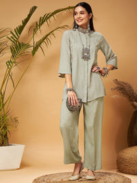 Shae by SASSAFRAS Taupe Embroidered Tunic With Palazzos