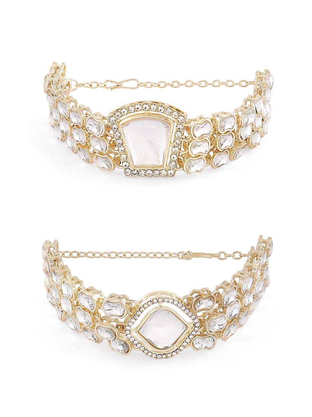 Zaveri Pearls Set of 2 Gold-Plated Austrian Diamonds Studded Wraparound Bracelets