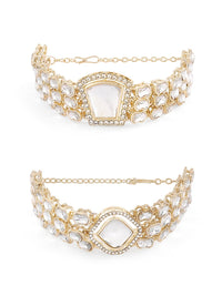 Zaveri Pearls Set of 2 Gold-Plated Austrian Diamonds Studded Wraparound Bracelets