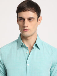 THE BEAR HOUSE Slim Fit Spread Collar Pure Cotton Casual Shirt
