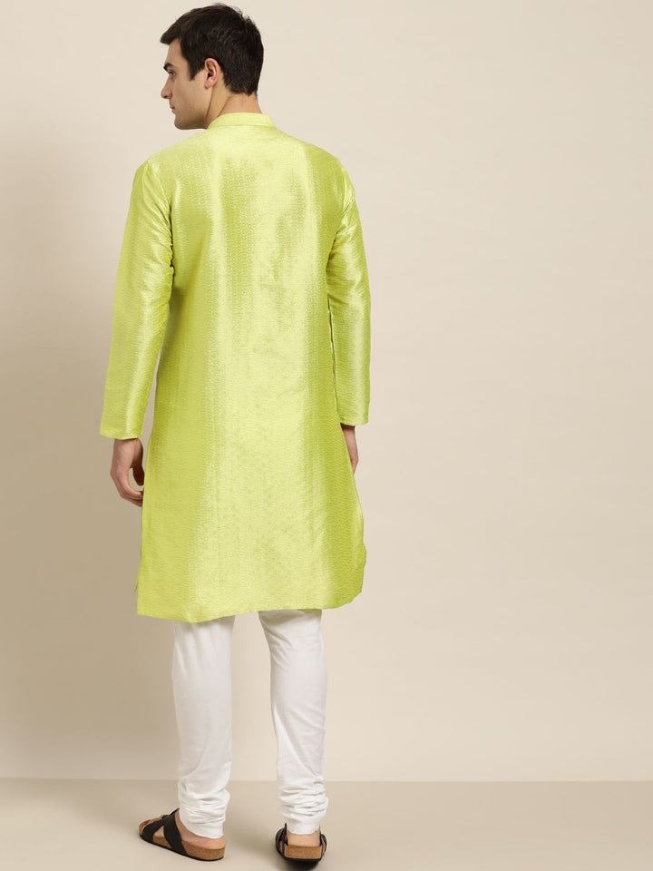 SOJANYA Men Green Woven Design Straight Kurta