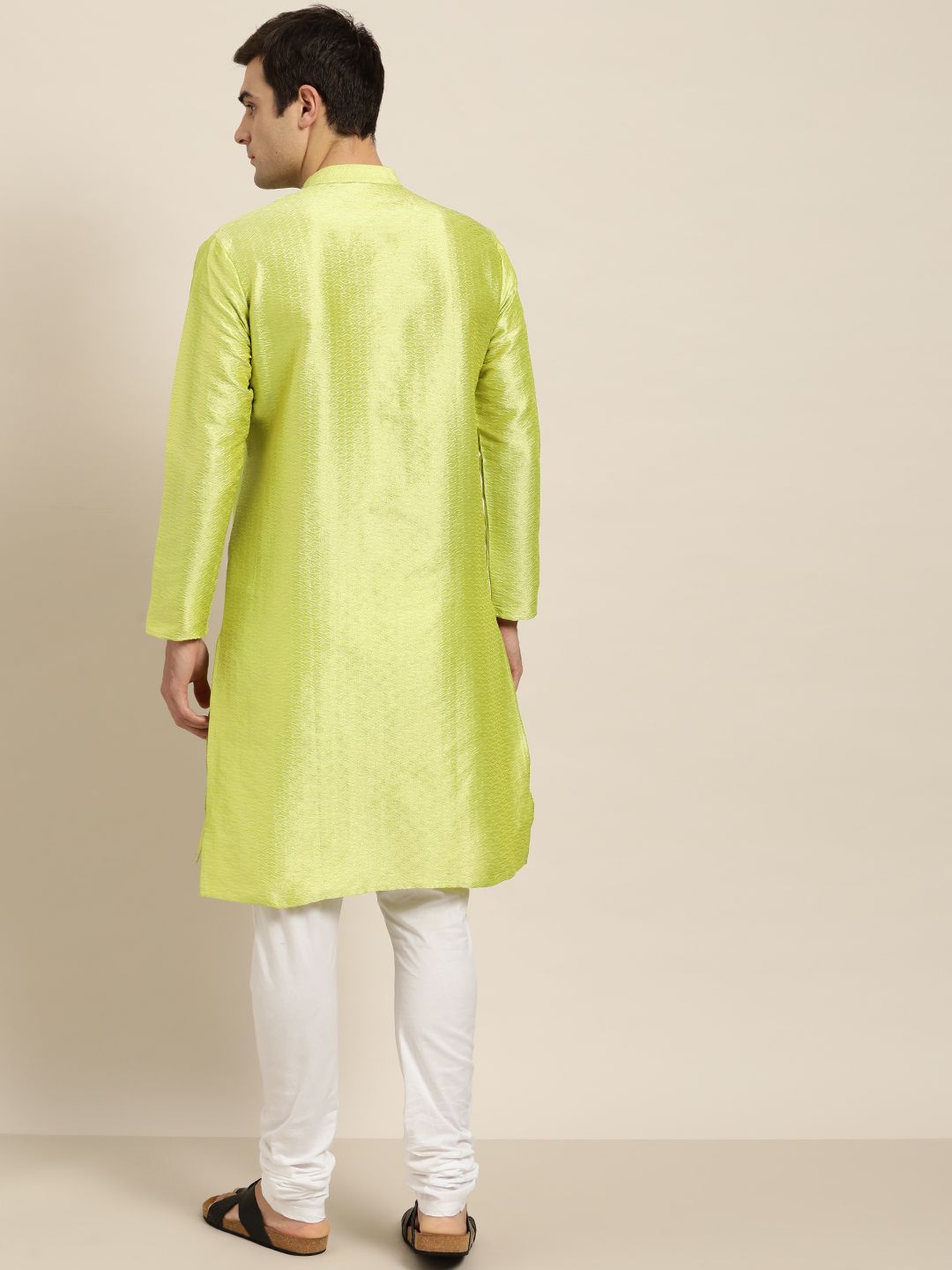SOJANYA Men Green Woven Design Straight Kurta