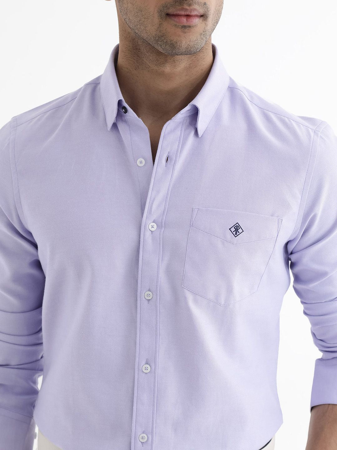 RARE RABBIT Men Oxfom Regular Fit Solid Spread Collar Shirt
