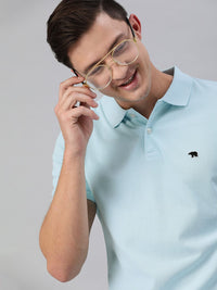 THE BEAR HOUSE Men Solid Blue Polo Collar Pure Cotton T-shirt