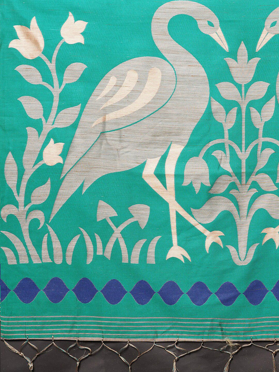 Saree mall Beige & Sea Green Ethnic Motifs Silk Cotton Banarasi Saree