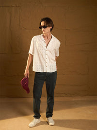 DENNISON Men Semi Sheer Drop Shoulder Oversized Schiffli Shirt