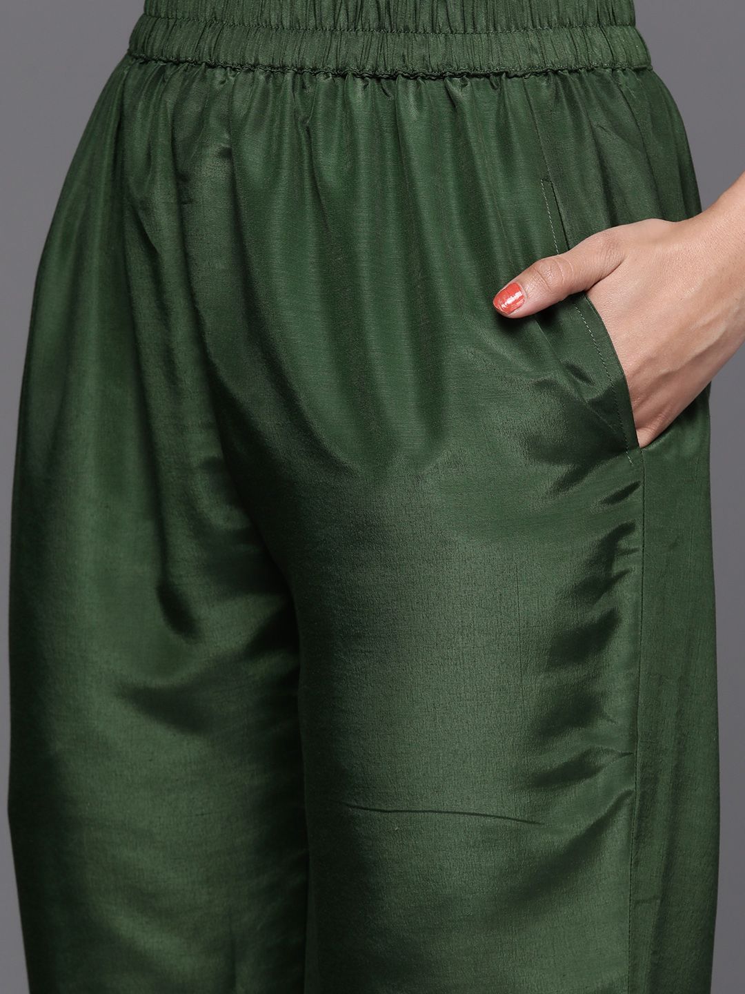 Libas Women Green & Gold Zari Woven Design Straight Kurta with Trousers & With Dupatta