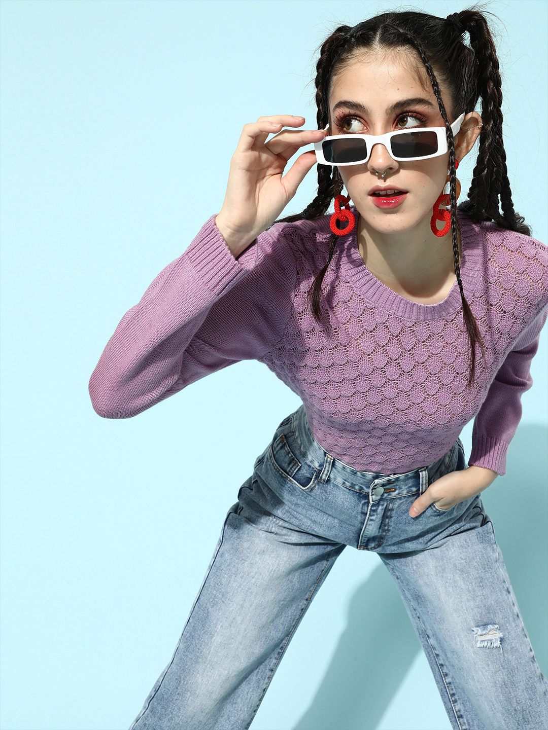 STREET 9 Women Lavender Acrylic Pullover