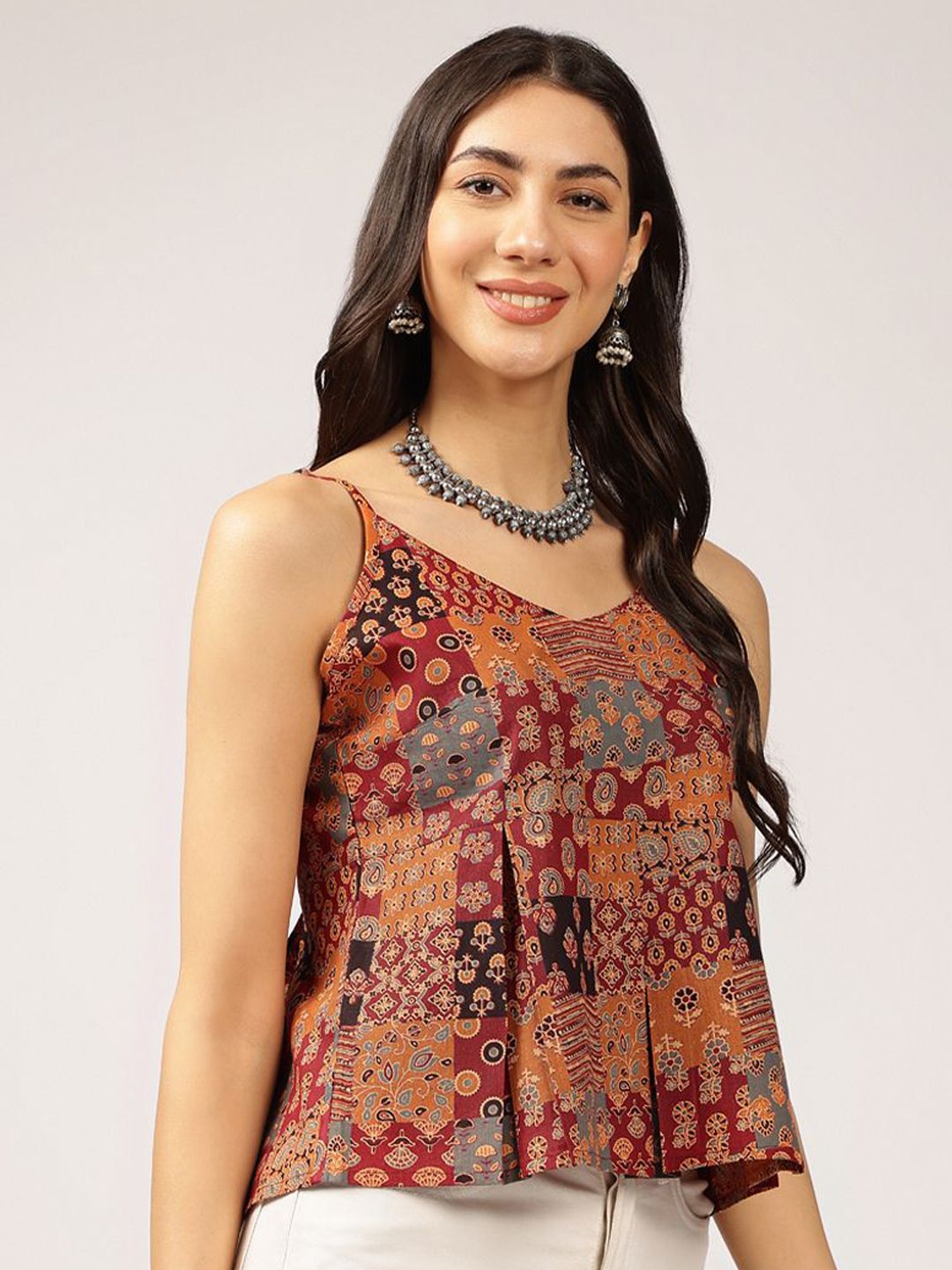 Anouk Ethnic Printed Sleeveless Cotton Peplum Crop Top