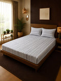Moda Rapido X KLOTTHE Grey & White Striped 300 TC King Bedsheet with 2 Pillow Covers